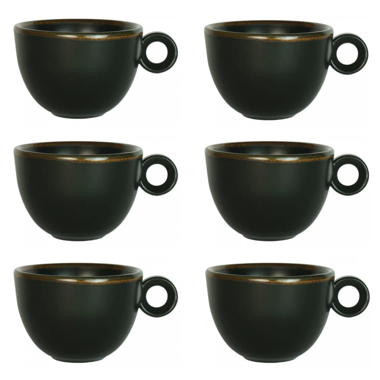 Cappuccinokopje - 200ml - Mosterdman - 6 kopjes Mat zwart Gloomy