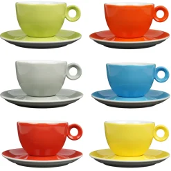 Cappuccinokopjes - 200ml - Mosterdman - 6 kopjes met schotel regenboog