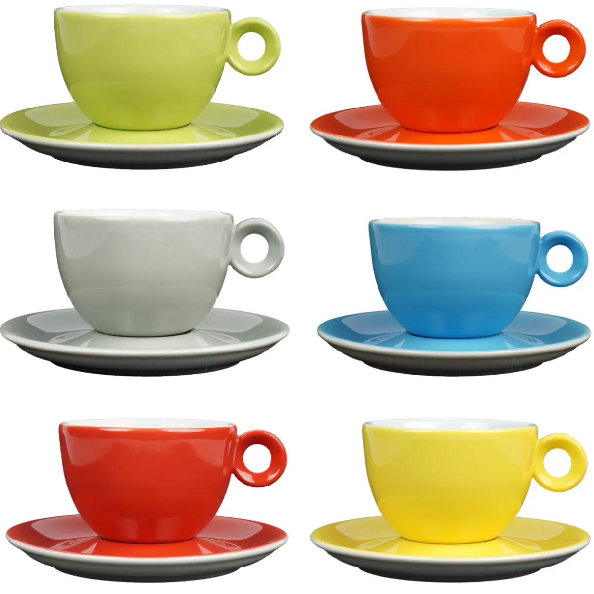 Cappuccinokopjes - 200ml - Mosterdman - 6 kopjes met schotel regenboog
