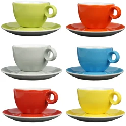 Cappuccinokopjes - 200ml - Mosterdman - 6 kopjes met schotel regenboog