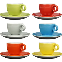 Koffiekopjes - 150ml - Mosterdman - 6 kopjes met schotel regenboog