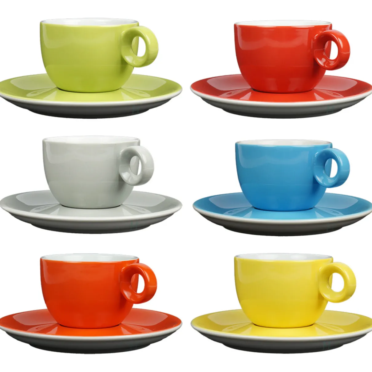 Koffiekopjes - 150ml - Mosterdman - 6 kopjes met schotel regenboog